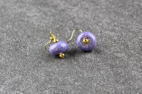 Opal Violet Handblown Glass Earrings - ear wire